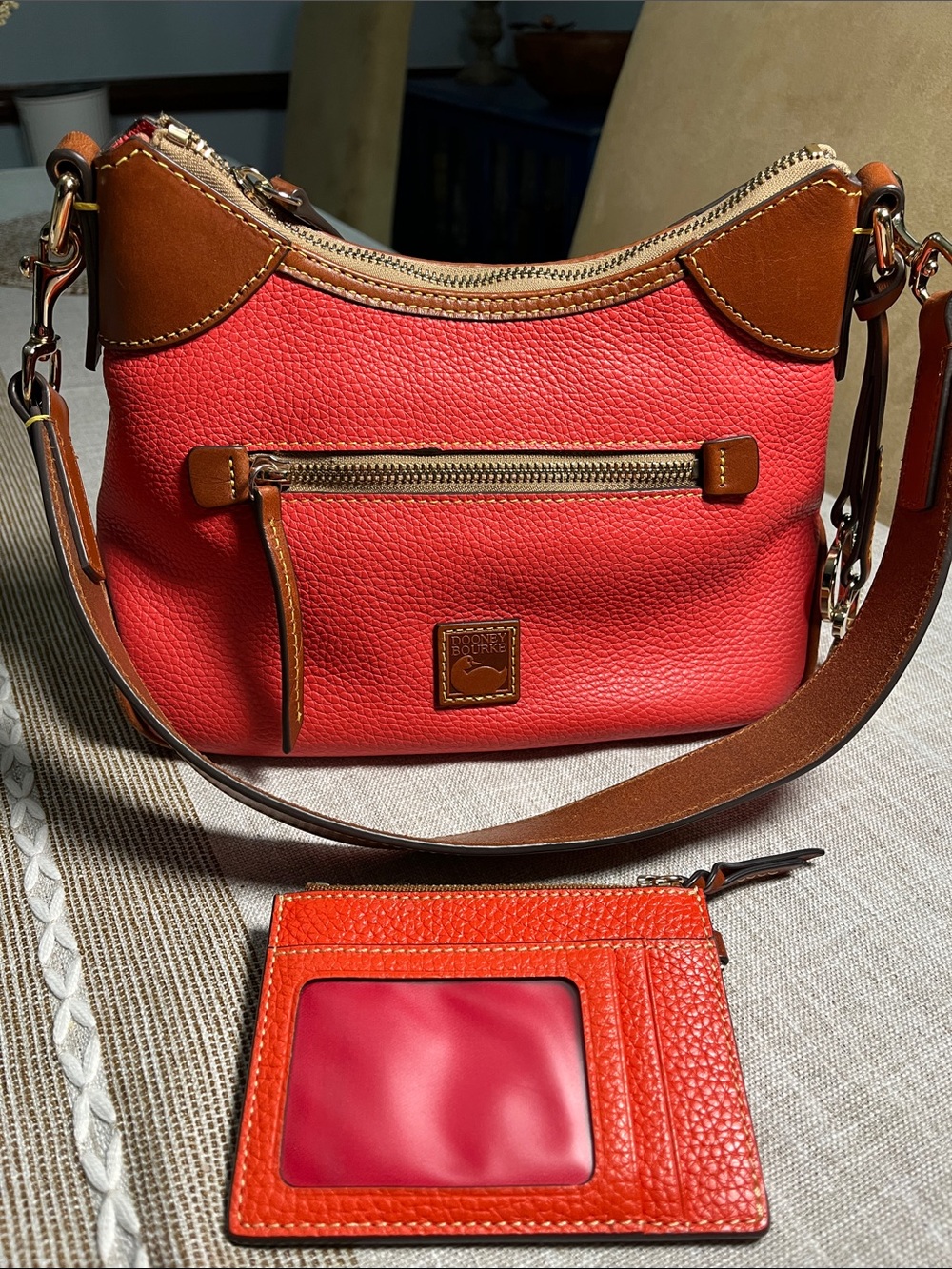 Dooney & Bourke Geranium Pebbled Leather Shoulder Bag with ID Card Holder - Picture 1 of 9